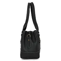 Stylish Women Three Partition Irene Faux Leather Handbag Black Medium-thumb3