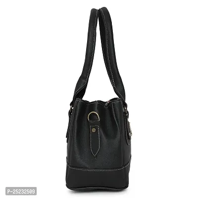 Stylish Women Three Partition Irene Faux Leather Handbag Black Medium-thumb4