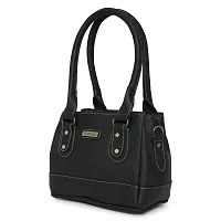 Stylish Women Three Partition Irene Faux Leather Handbag Black Medium-thumb1