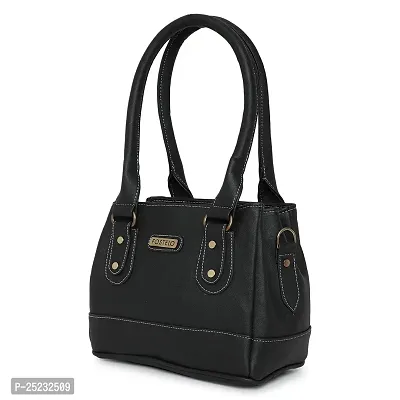 Stylish Women Three Partition Irene Faux Leather Handbag Black Medium-thumb2