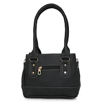 Stylish Women Three Partition Irene Faux Leather Handbag Black Medium-thumb2