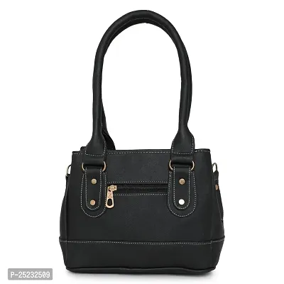 Stylish Women Three Partition Irene Faux Leather Handbag Black Medium-thumb3