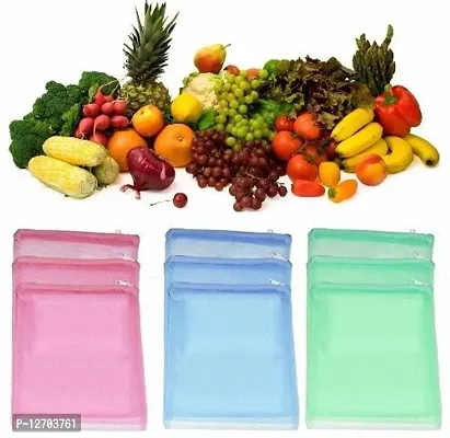 Generic Plastic Multi-Purpose Vegetables Fruits Mesh Fridge Storage Washable Zip Bags Combo - (Pack of 12)