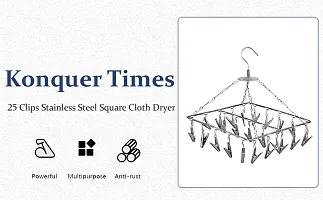 Konquer TimeS 25 Clips Stainless Steel Square Cloth Dryer/Clothes Drying Stand/Hanger with Clips | Baby Cloth Hanger-thumb3