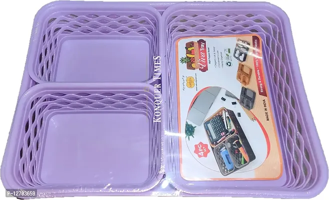 Konquer TimeS Multipurpose Plastic Basket/Tray (4 pieces set) (Purple)
