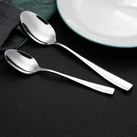 Konquer TimeS Stainless Steel Spoons Set Mirror Finish Modern Cutlery Spoons for Home, Kitchen | Table Spoon | Medium Spoon | 2 MM Thick | Set of 12 |-thumb1