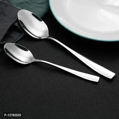 Konquer TimeS Stainless Steel Spoons Set Mirror Finish Modern Cutlery Spoons for Home, Kitchen | Table Spoon | Medium Spoon | 2 MM Thick | Set of 12 |-thumb2