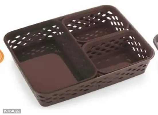 Konquer TimeS Multipurpose Plastic Basket/Tray (4 pieces set) (Dark Brown)-thumb0
