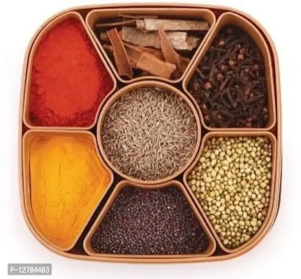 Konquer TimeS Classic Masala box / Rangoli Box - 7 Sections Masala Container, Wooden Style (Plastic) Multicolor. (1)-thumb3