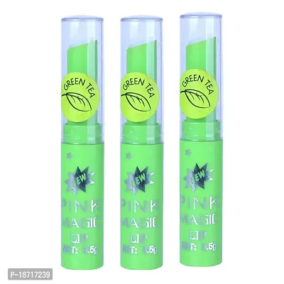 PINNER Fruit Extract Color Changing Green Pink Magic Lipstick Combo Pack of 3??(PINK, 10.5 g)