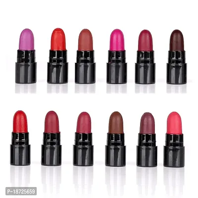 PINNER Matte Mini Waterproof and Long Stay Travel Friendly Pocket Lipstick Set (Mauve, Peach, Cherry, Magenta, Red, Nude, Maroon, Brown, Pink, Neon, Chocolate, Baby Pink, 18 g)