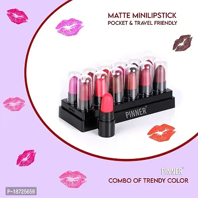 PINNER Matte Mini Waterproof and Long Stay Travel Friendly Pocket Lipstick Set (Mauve, Peach, Cherry, Magenta, Red, Nude, Maroon, Brown, Pink, Neon, Chocolate, Baby Pink, 18 g)-thumb3