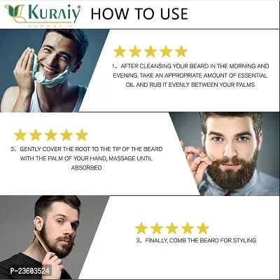 KURAIY Beard Oil 100% Natural Ingredients Growth Oil For Men Beard Grooming Treatment Shiny Smoothing Beard Care-thumb3