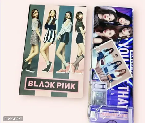 Black Pink Diary And Pencil Box Set Ideal For School College Stationery Use-thumb0