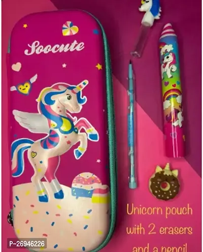 Unicorn Pencil Pouch With 2 Unicorn Erasers And A Unicorn Pencil-thumb0