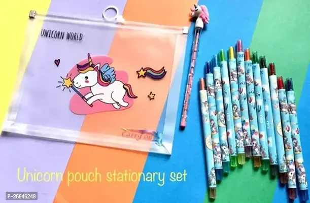 Unicorn Pouch With Unicorn Colors And Unicorn Pencils For School Stationery Item For Boys Girls