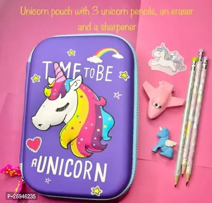 Unicorn Pouch With 3 Pencils A Sharpner An Eraser Kids Stationery Gift Item-thumb0