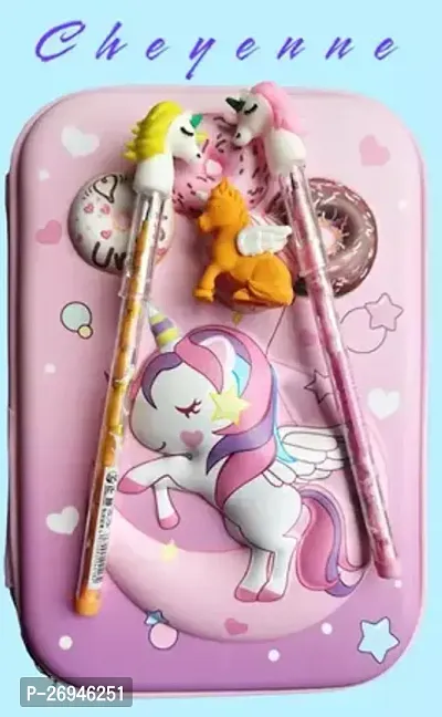 Unicorn Pouch Pencil Box With Pens Ideal For Kids Going To College School, The Item Includes Two Pencils And An Eraser Which It A Useful Stationery Product Can Hold A Number Of School Items