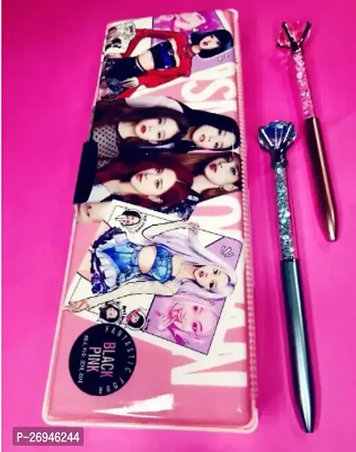 Super Attractive Black Pink Blackpink Pencil Box With A Set Of 2 Pens, Ideally Made For K Pop Fans