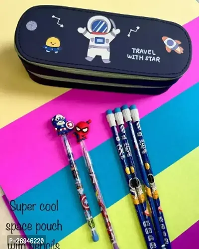 Space Boy Pencil Pouch With 6 Pencils Ideal For Boys