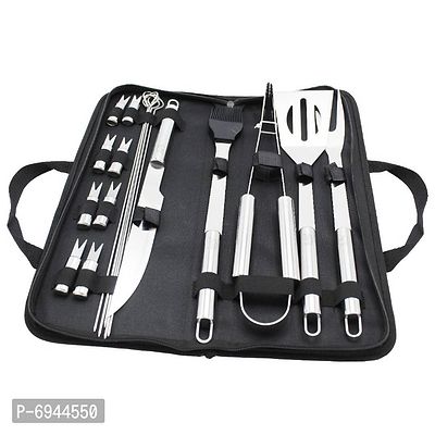 BBQ Tools Set, Stainless Steel Barbecue Accessories with Storage Bags, Complete Outdoor Barbecue Grill Utensils Set, for Outdoor Picnic, Camping, Grilling (18 Pieces)-thumb0