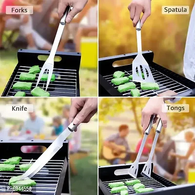 BBQ Tools Set, Stainless Steel Barbecue Accessories with Storage Bags, Complete Outdoor Barbecue Grill Utensils Set, for Outdoor Picnic, Camping, Grilling (18 Pieces)-thumb2