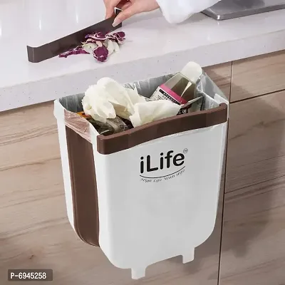 Folding Trash Can, Upgrade Wall Mounted Folding Waste Bin, Hanging Garbage Can for Kitchen Cabinet Door, Foldable Plastic Car Bathroom Waste Basket White Vertical-thumb2