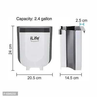 Folding Trash Can, Upgrade Wall Mounted Folding Waste Bin, Hanging Garbage Can for Kitchen Cabinet Door, Foldable Plastic Car Bathroom Waste Basket White Vertical-thumb3