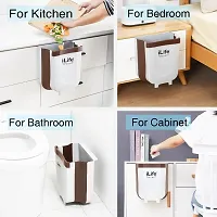 Folding Trash Can, Upgrade Wall Mounted Folding Waste Bin, Hanging Garbage Can for Kitchen Cabinet Door, Foldable Plastic Car Bathroom Waste Basket White Vertical-thumb3