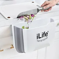 Folding Trash Can, Upgrade Wall Mounted Folding Waste Bin, Hanging Garbage Can for Kitchen Cabinet Door, Foldable Plastic Car Bathroom Waste Basket White Horizontal-thumb4