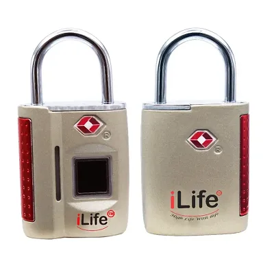 iLife Fingerprint TSA Painted Padlock, Smart Biometric Lock, Metal Waterproof Portable Security Lock for Gym, Door, Backpack, Luggage Suitcase, Bike, Office, keyless; Gold