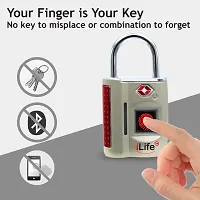 iLife Fingerprint TSA Painted Padlock, Smart Biometric Lock, Metal Waterproof Portable Security Lock for Gym, Door, Backpack, Luggage Suitcase, Bike, Office, keyless; Gold-thumb1