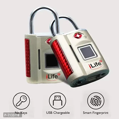 iLife Fingerprint TSA Painted Padlock, Smart Biometric Lock, Metal Waterproof Portable Security Lock for Gym, Door, Backpack, Luggage Suitcase, Bike, Office, keyless; Gold-thumb5
