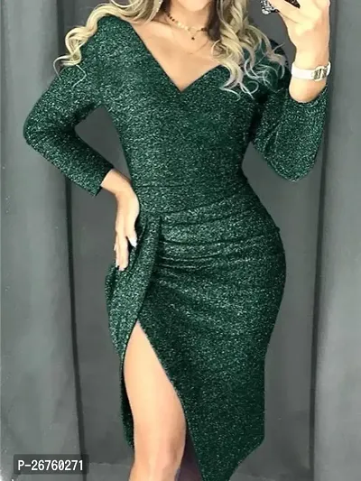 Stylish Green Lycra Solid Dresses For Women-thumb0