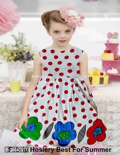 Fabulous White Cotton Blend Printed Frock For Girls