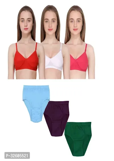 Women Cotton Bra Panty Set Pack of 3-thumb0