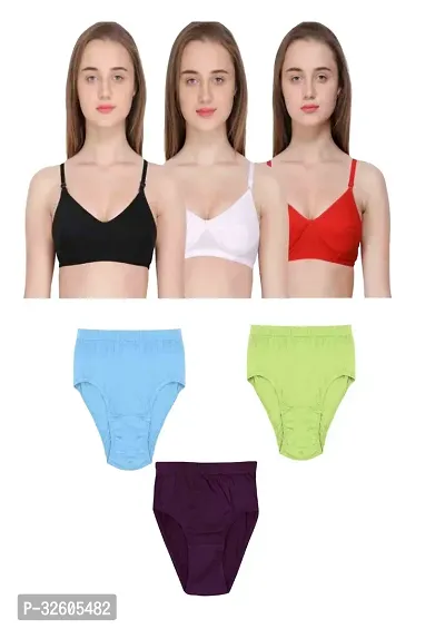 Women Cotton Bra Panty Set Pack of 3-thumb0