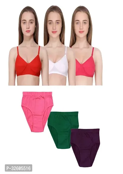 Women Cotton Bra Panty Set Pack of 3-thumb0