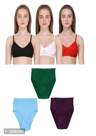 Women Cotton Bra Panty Set Pack of 3-thumb0