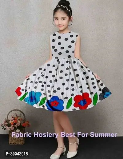 Fabulous White Cotton Blend Printed Frock For Girls