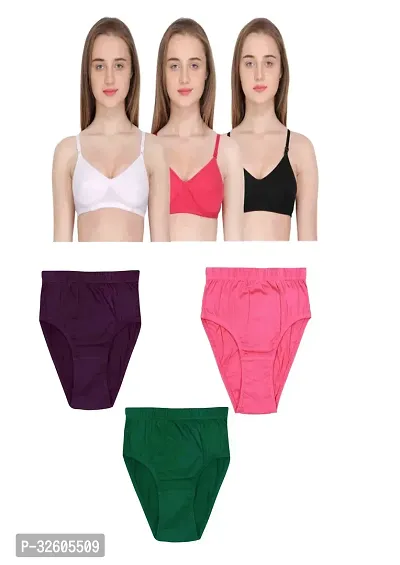 Women Cotton Bra Panty Set Pack of 3-thumb0