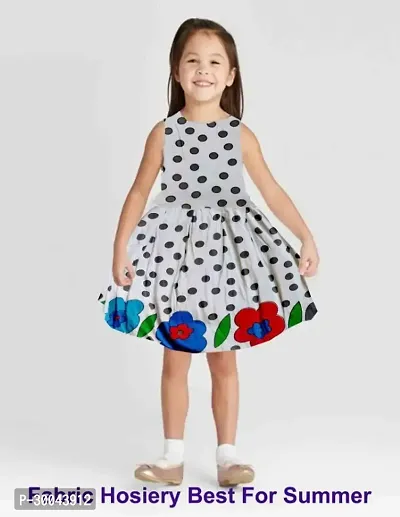 Fabulous White Cotton Blend Printed Frock For Girls