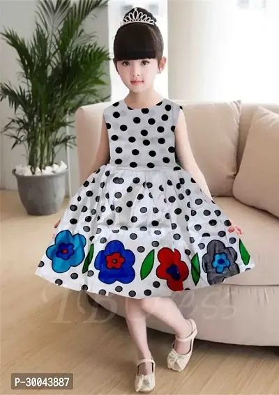 Fabulous White Cotton Blend Printed Frock For Girls