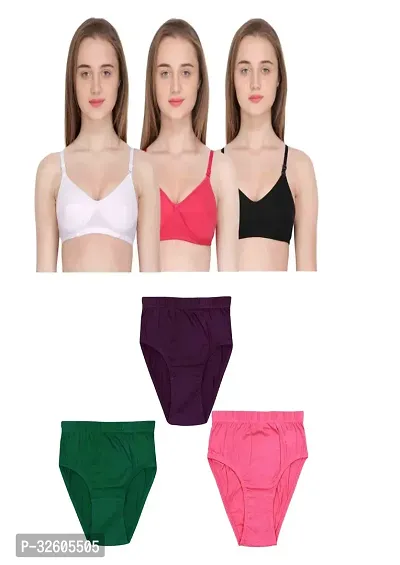 Women Cotton Bra Panty Set Pack of 3-thumb0