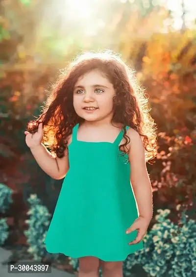 Fabulous Green Cotton Solid Frock For Girls-thumb0