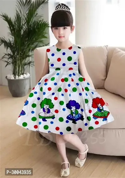 Fabulous White Cotton Blend Printed Frock For Girls