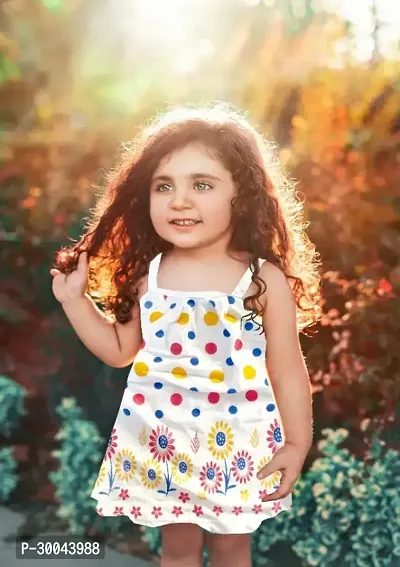 Fabulous White Cotton Printed A-Line Dress For Girls-thumb0