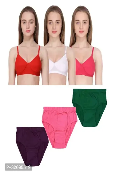 Women Cotton Bra Panty Set Pack of 3-thumb0