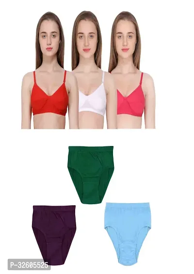 Women Cotton Bra Panty Set Pack of 3-thumb0