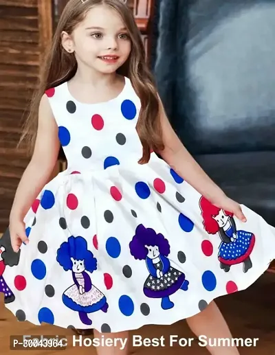 Fabulous White Cotton Blend Printed Frock For Girls-thumb0